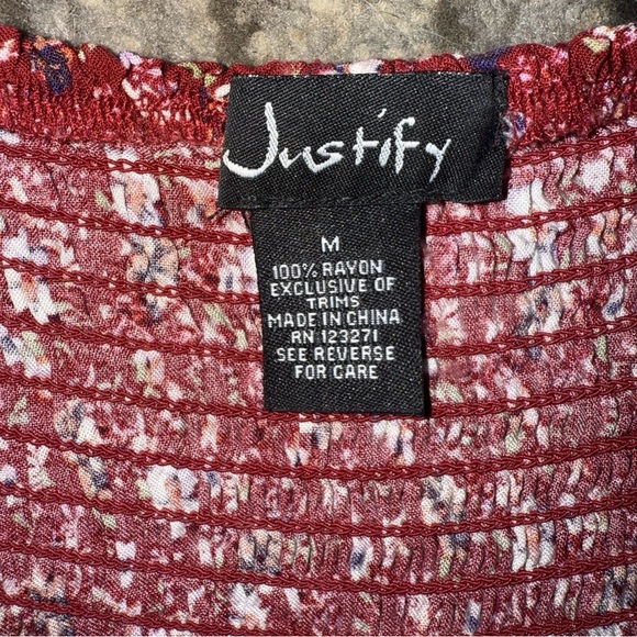 Justify Red Floral Sleeveless A-Line Dress Smocked Waist M - Picture 5 of 9